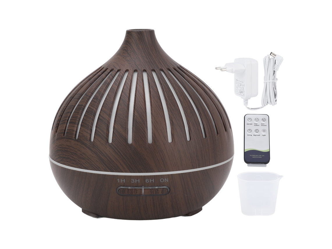 Difusor De Aromaterapia Con Humidificador De 400 Ml, Diseño Con Acabado Imitación Madera, Luces Led, Mando A Distancia, Apagado Automático Y Enchufe Europeo.