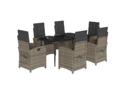 Conjunto 7 comedor jardín VIDAXL y cojines ratán sintético gris