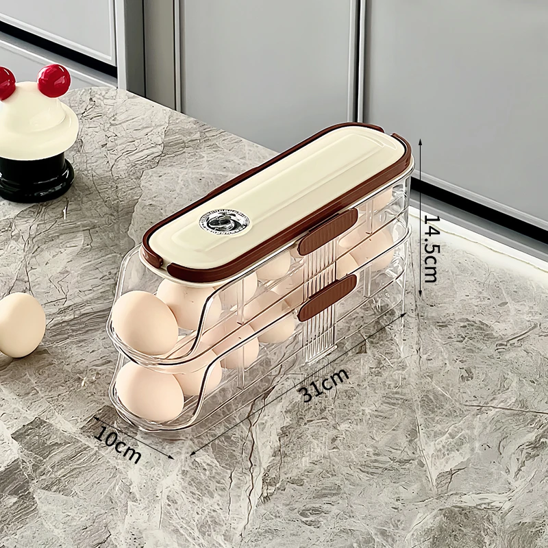 Estante Para Guardar Huevos En El Refrigerador (de Dos Niveles) Con Carrito Deslizante Para Huevos, Organizador Automático Con Ruedas