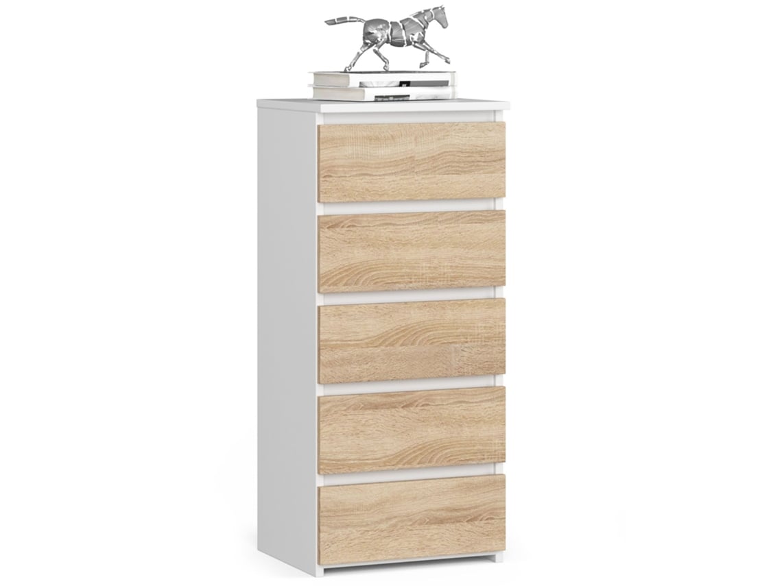 Cómoda Akord Cl5 Blanco 40 Cm 5 Cajones Frente Frente En Color Roble Sonoma 40x35x92 Cm