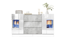 Aparador Blanco Brillo Mármol Led 2 Puertas 3 Cajones 140x35x75cm