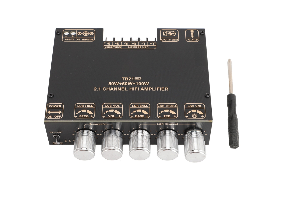 Placa Amplificadora Bluetooth 5.2 De 2.1 Canales, 50w X 2 + 100w Hifi Con Aux Y Usb De 12-24v
