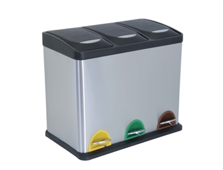 Cubo de Basura MSV 24 Litros Ecológico con 3 Compartimentos, Cromado, Acero Inoxidable