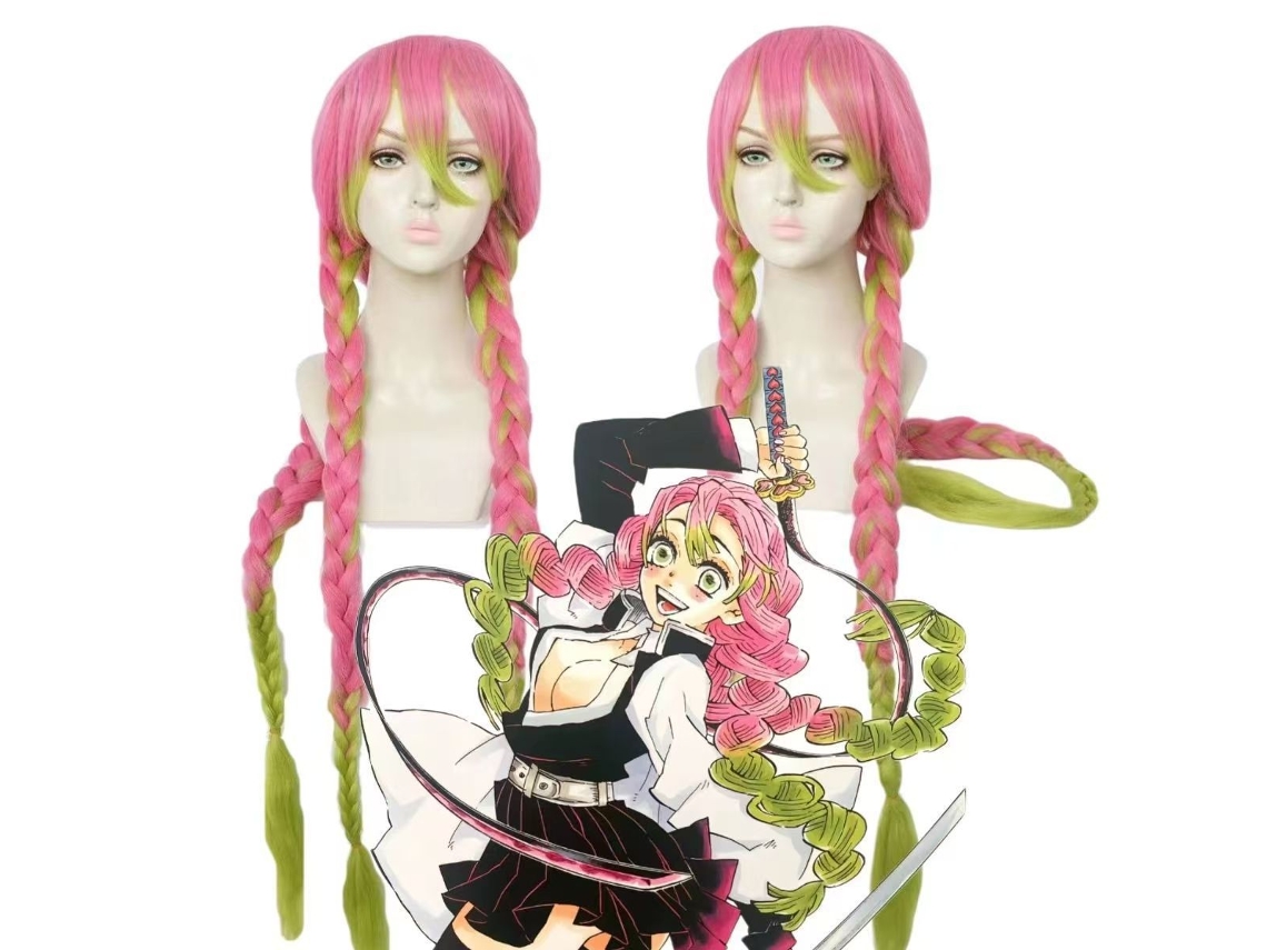 Peluca De Cosplay Ganluji Mirri Ghost Slayer's Blade, Trenza Doble Rosa Y Verde, Para Fiestas, Convenciones Manga Eventos Anime.