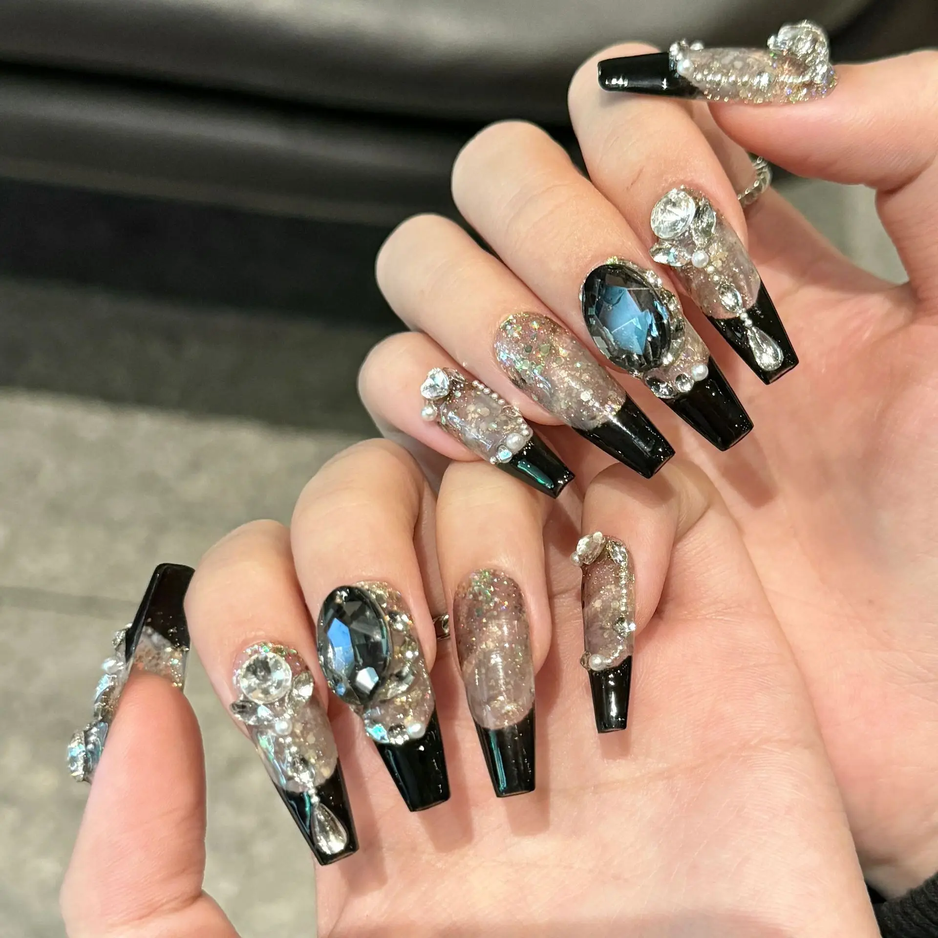 (239-m) Paquete De 10 Uñas Postizas Largas Estilo Ballet, Manicura A Presión.