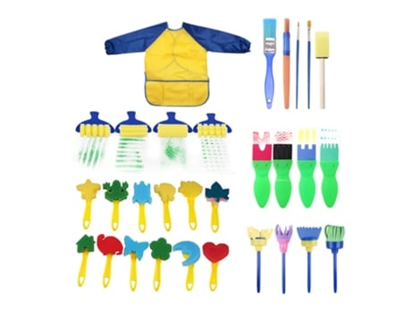 25 pinceles para niños, pinceles de pintura lavables, juego de pinceles de pintura con esponja para niños pequeños, juguetes de aprendizaje tempran...