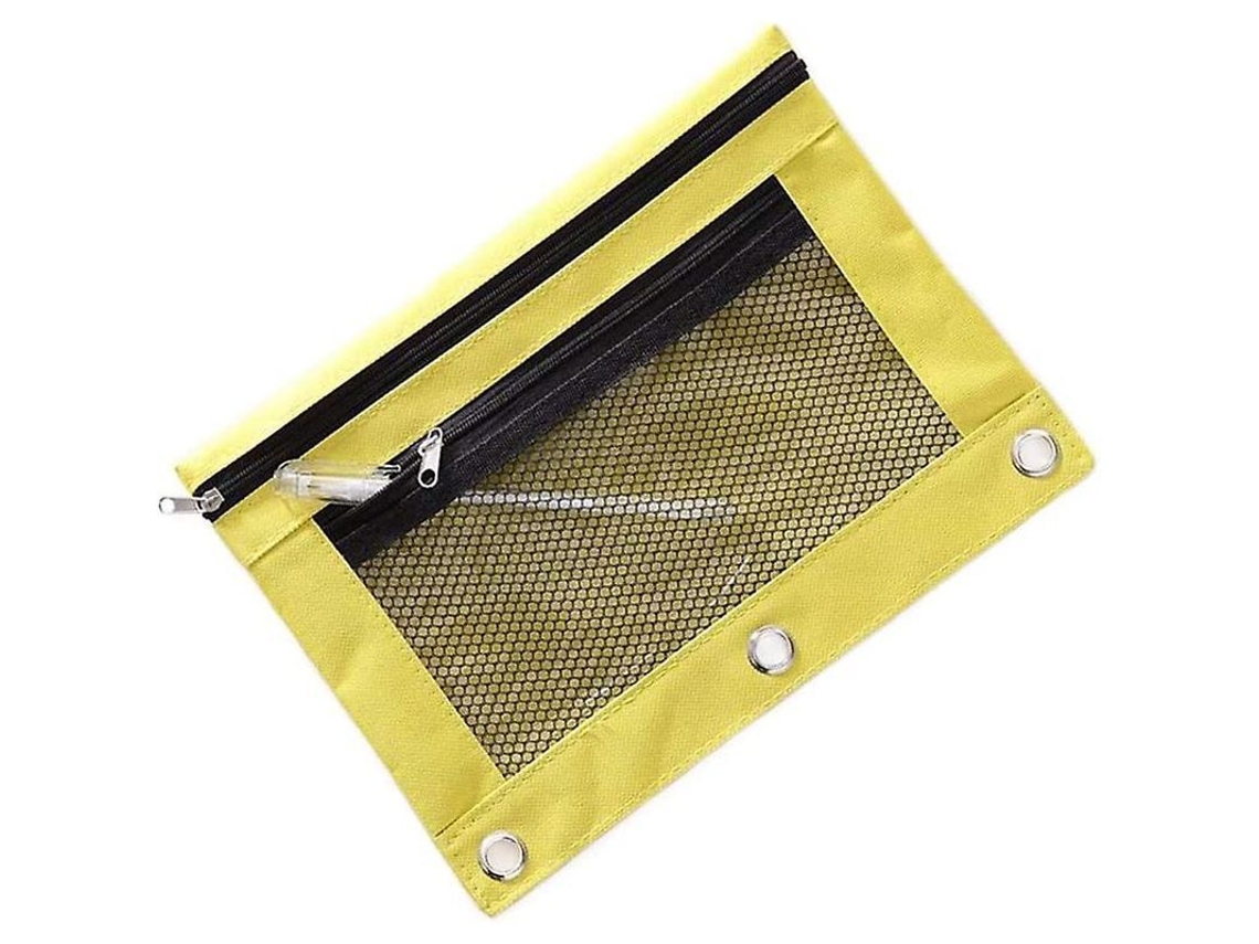 Estuche para lápices B5 2026 con doble cremallera y 2 bolsillos, cubierta de malla transparente, compatible con carpetas de 3 anillas, color rosa.