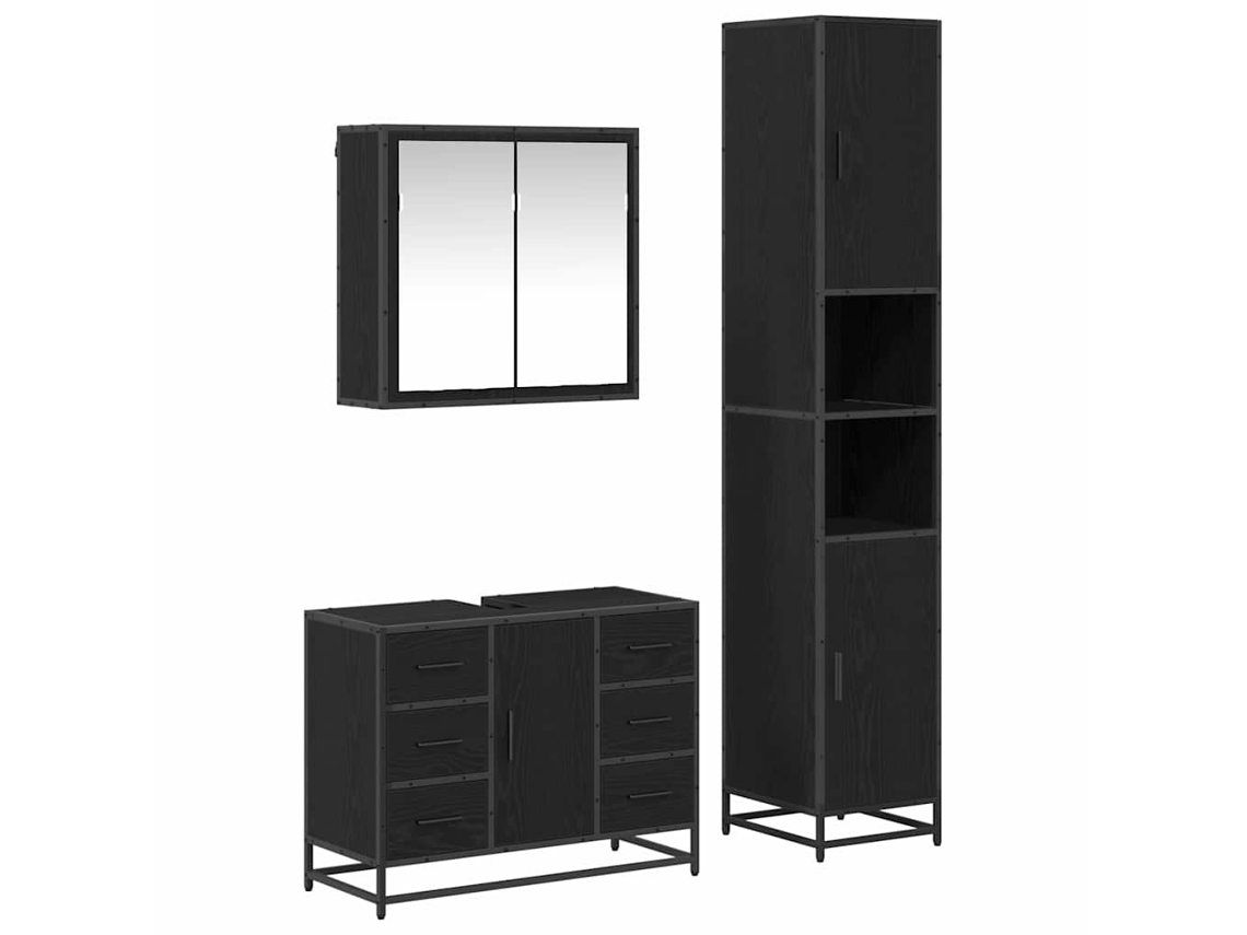 Conjunto de muebles de baño con puerta, 3 piezas, roble negro, MAISON EXCLUSIVE