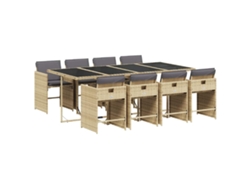 Conjunto de 9 piezas de comedor de jardín con cojines de mimbre en beige mixto - EXCLUSIVA MAISON