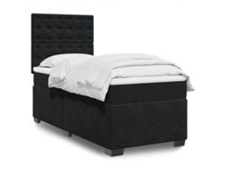 Cama Box Spring Con Colchón Terciopelo Negro 80x200 Cm