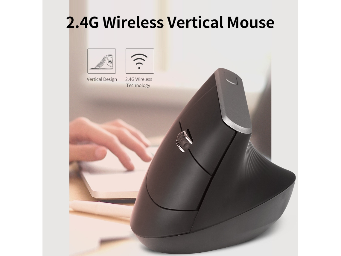 Ratón Óptico Ergonómico Vertical Inalámbrico 2.4g 6 Teclas Velocidad De Movimiento Ajustable Negro