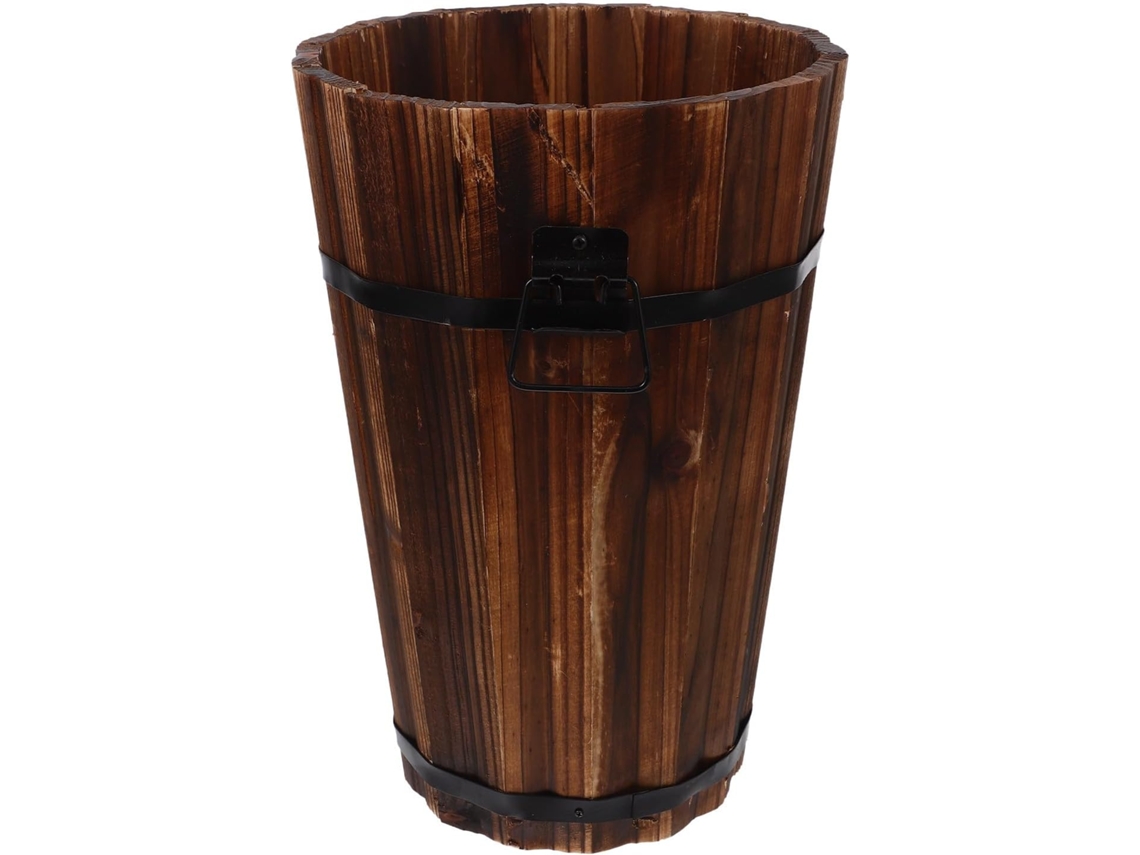 Papelera de madera de tamaño mediano con asa, redonda y multifuncional, ideal para la oficina, el dormitorio y el salón. Compacta y portátil. CHABERLU