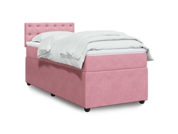 Cama Box Spring Con Colchón Terciopelo Rosa 100x200 Cm