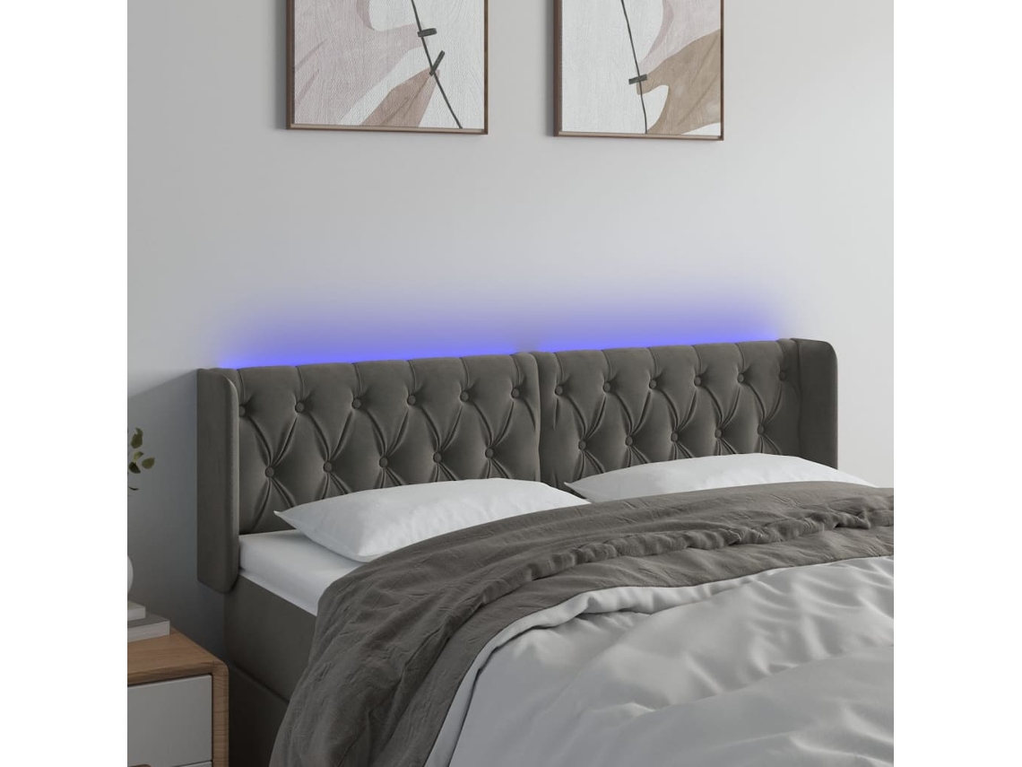 Cabecero con LED de terciopelo gris oscuro 163x16x78/88 cm
