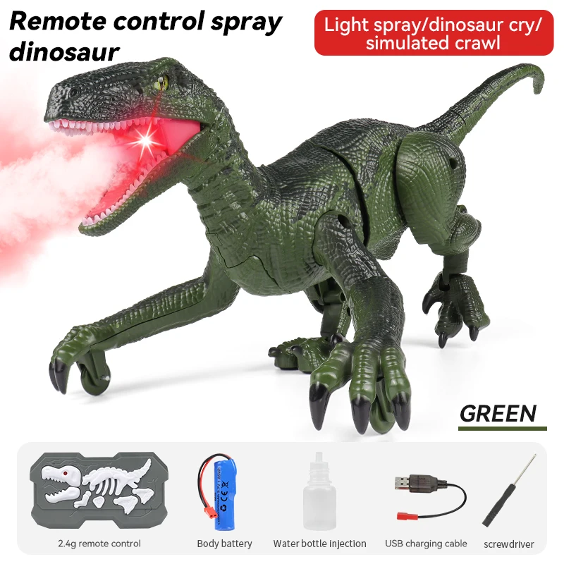 (dinosaurio Verde) Juguete De Control Remoto Tyrannosaurus Rex De 2,4 G Con Pulverización De Luz Y Modelo Eléctrico Para Niños