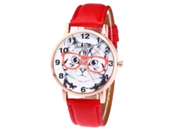 Reloj De Pulsera De Cuero Redondo Dial Redondo Cuarzo Para Hombres Moda Rojo