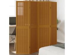 Biombo Separador De 4 Paneles Madera Maciza Paulownia Marrón