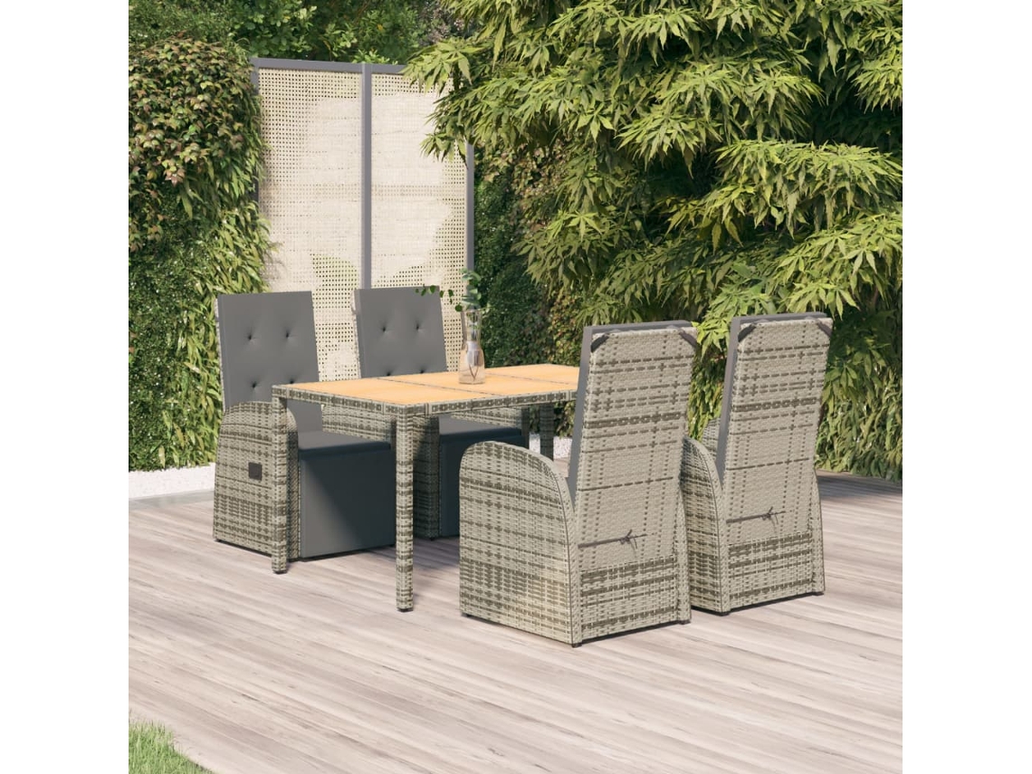Juego de comedor de jardín de 5 piezas DKD Home Decor con cojines de mimbre gris
