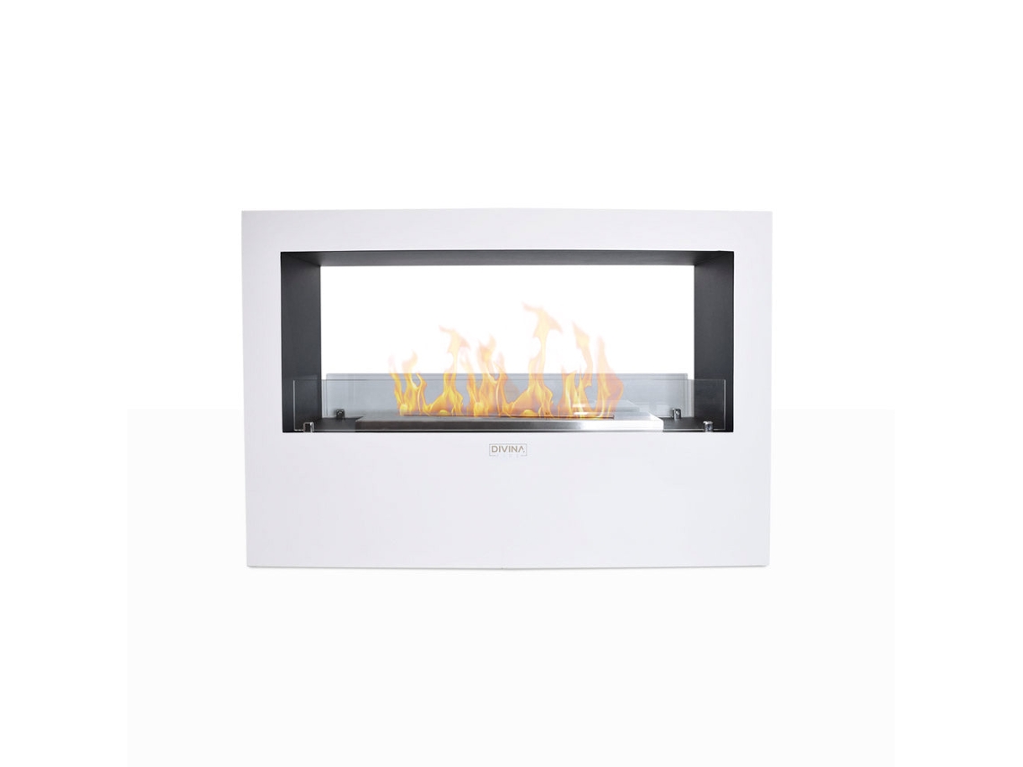 Chimenea de bioetanol Giotto S, blanca, 100 x 30 x 70 cm. Para uso interior y exterior.