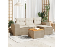 Conjunto de sofá de jardín de 5 piezas con cojines, mimbre sintético beige, Dkd Home Decor