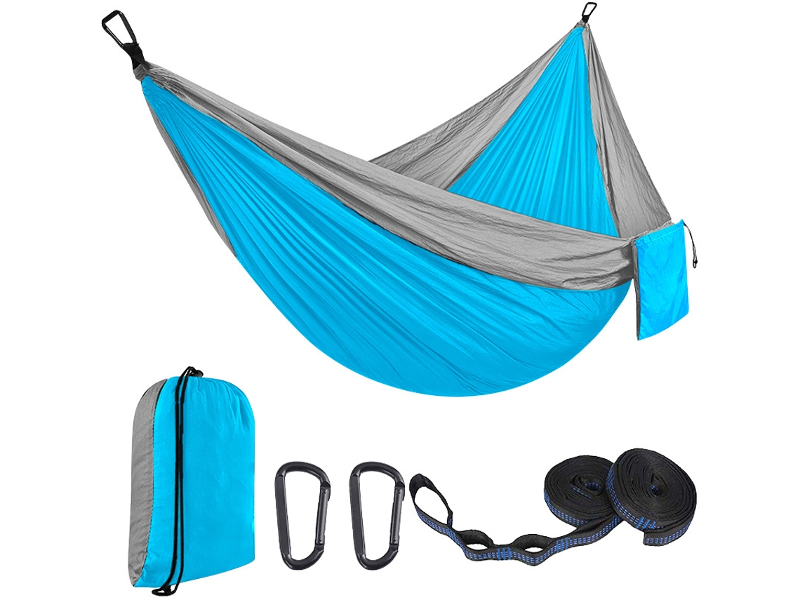 Hamaca Individual Chrui Con 51 Correas Y Mosquetón, 270 X 140 Cm (gris, Azul Cielo)