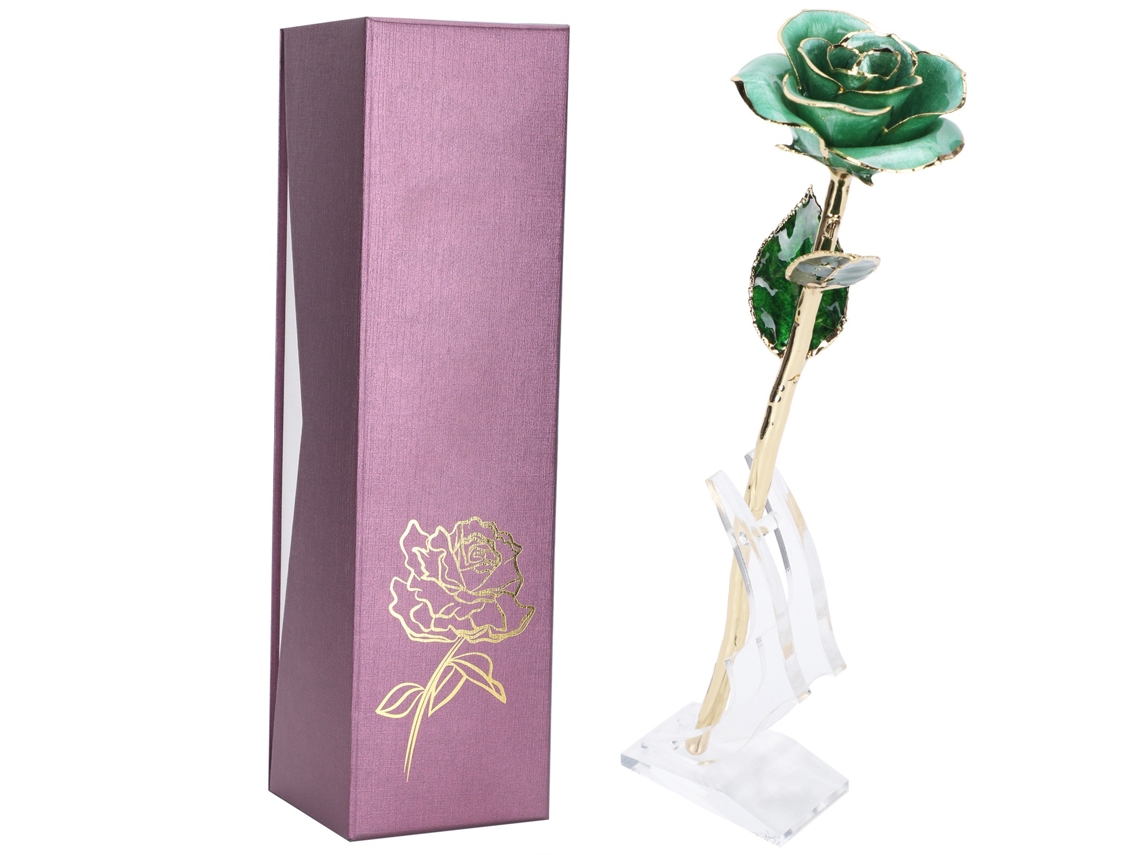 Rosa Mergulhada em Ouro 24k Presente Criativo Dia Dos Namorados Casamento com Base
