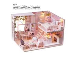 Kit de casa de muñecas miniatura de madera con luces LED y muebles.