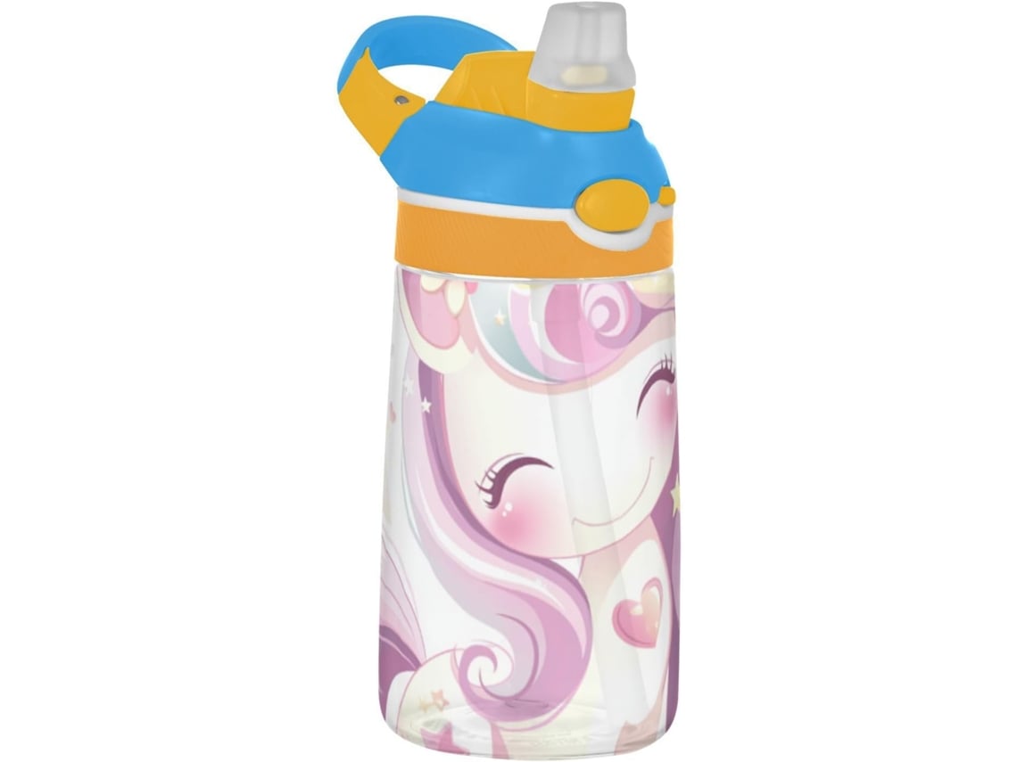 Botella De Agua Infantil Colorida Con Tapa Pajita 480 Ml Para Viajes, Acampadas Y Ciclismo Grado Alimenticio