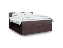 Cama Box Spring Con Colchón Tela Marrón Oscuro 200x200 Cm