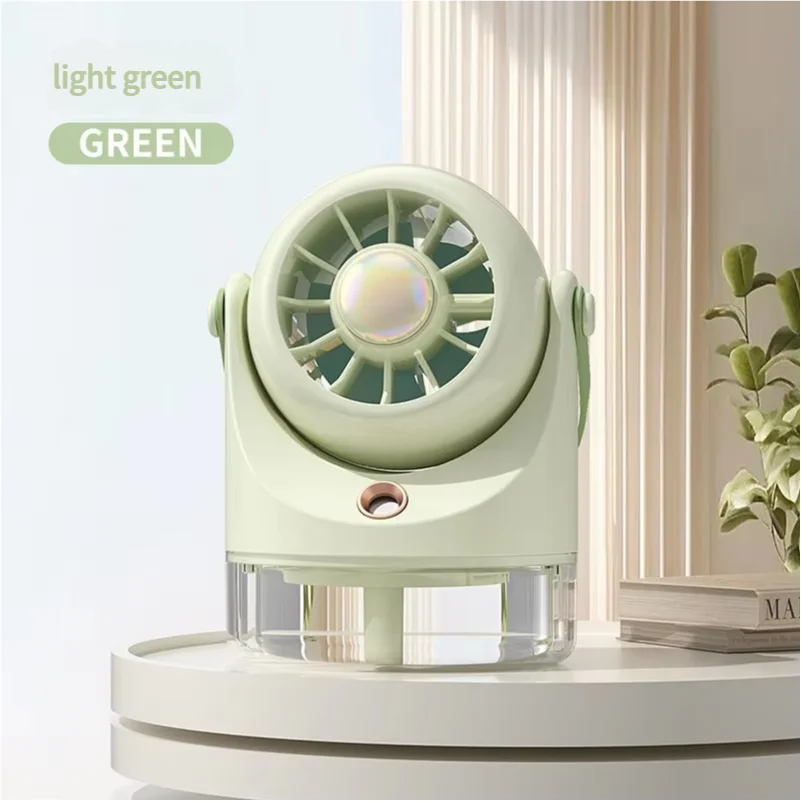 (verde Claro) Mini Ventilador Recargable Usb, Ventilador De Escritorio Con Pulverizador, Aire Acondicionado, Nivel 3, Ventilador Refrigerado Por Agua