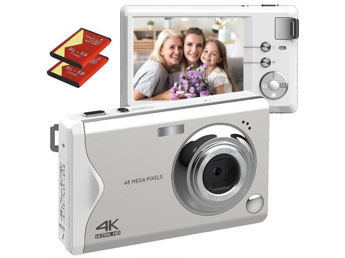 Cámara digital 4K de 48 MP con pantalla grande de 3 pulgadas, cámara de vlogging con enfoque automático y zoom de 16X