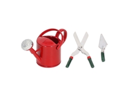 Kit De Herramientas De Jardinería En Miniatura 1:12 Para Casa De Muñecas: Regadera, Pala, Tijeras, Goma Elástica Roja.