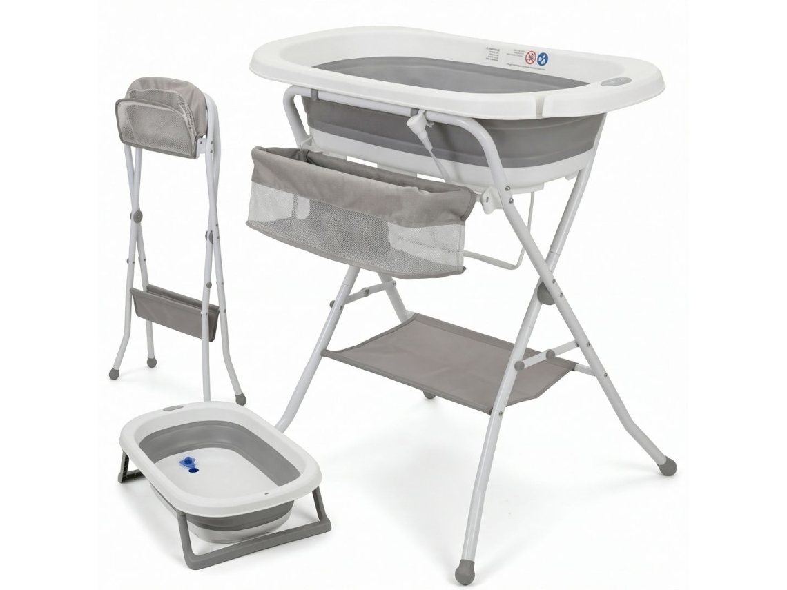 Bathby Bañera Plegable Para Bebé Con Soporte De Patas Antideslizantes, Tubo De Desagüe, Cesta Para Juguetes Y Organizador Lateral (gris)