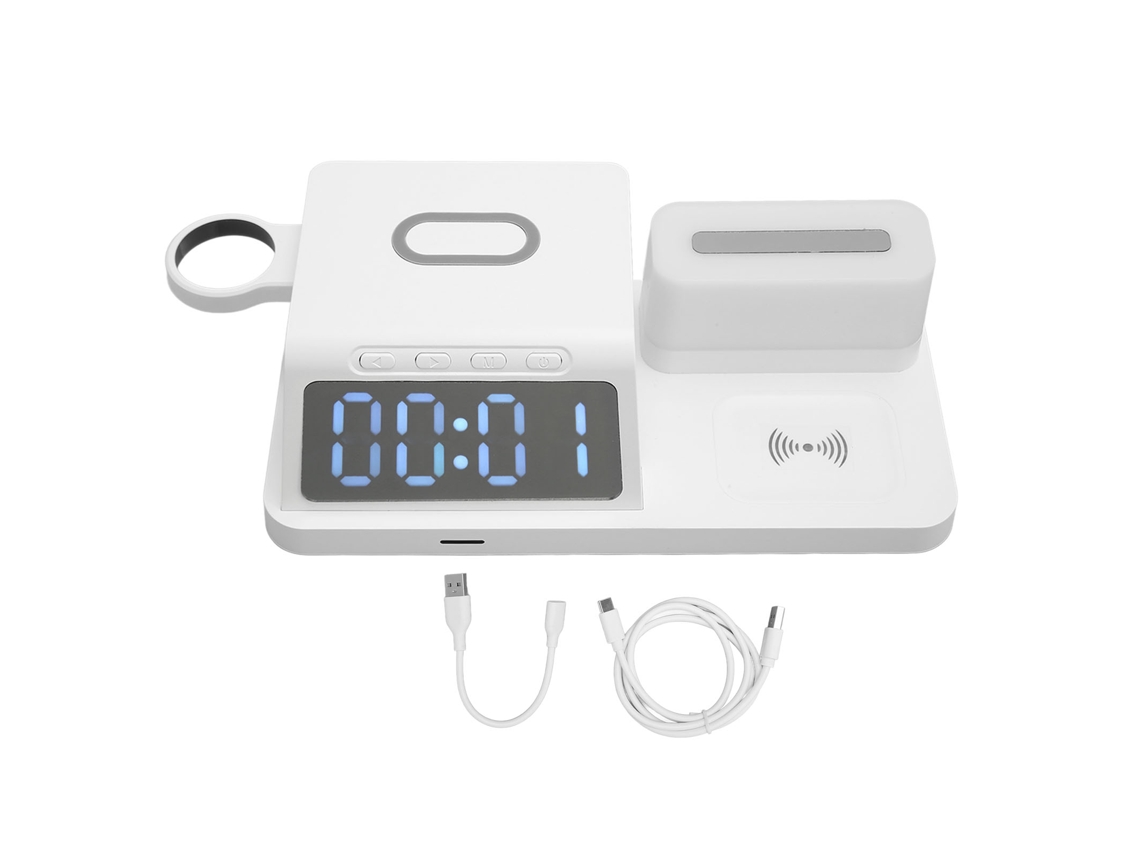 Reloj Despertador Multifuncional Con Carga Inalámbrica, Luz Nocturna Y Calendario - Blanco