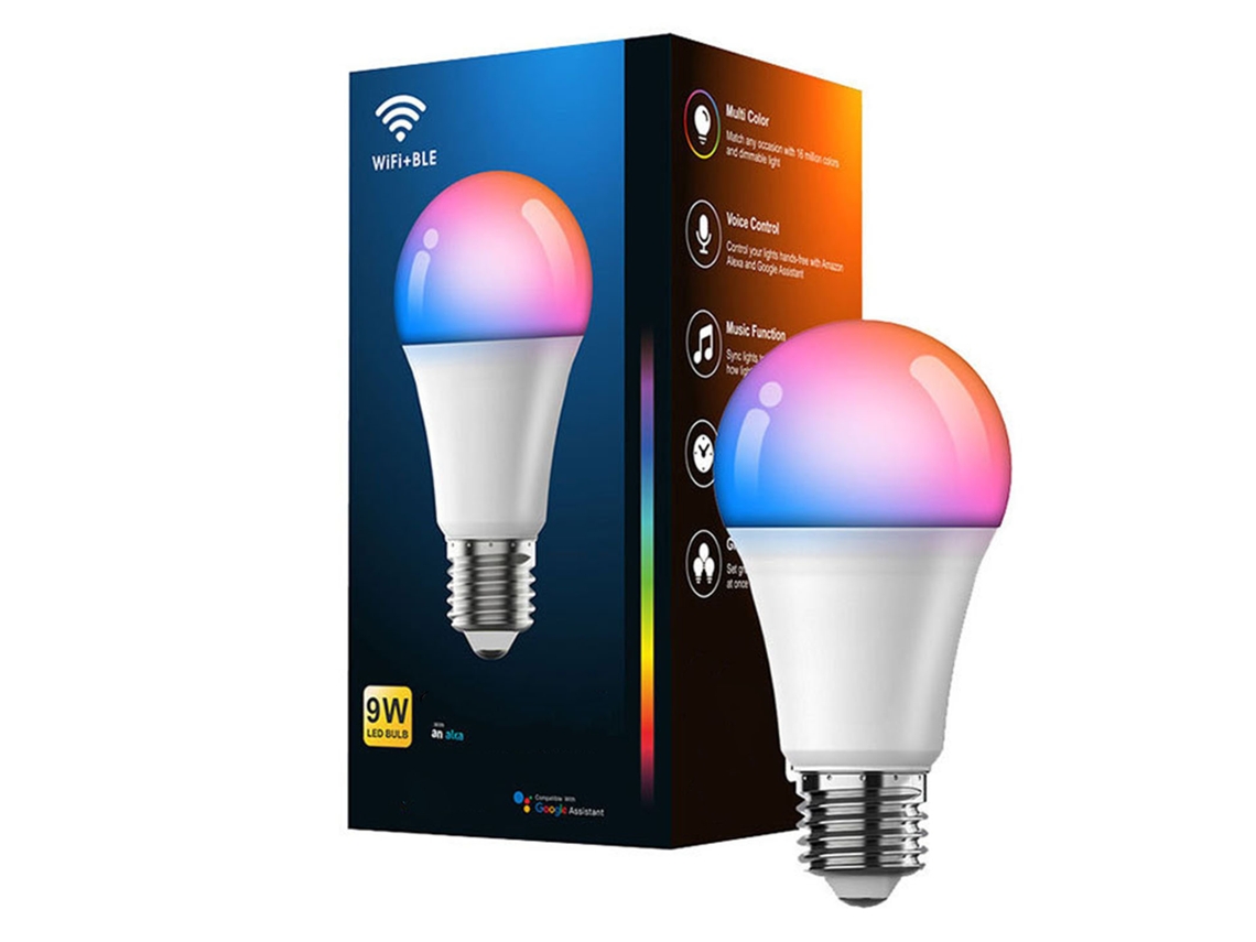 Bombilla LED inteligente 2026 con wifi, control por voz, cambio de color, regulable de 2700k a 6500k, E27, 9w, 100-130v
