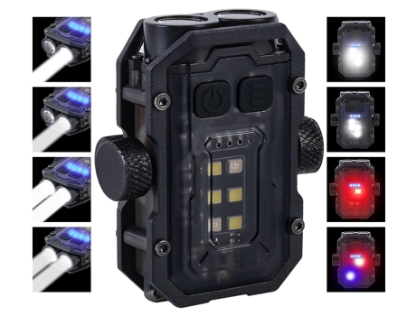 Linterna EDC de 8 modos, luz de clip de bolsillo compacta de doble luz de 800 lúmenes, luz COB azul roja cálida, recargable por USB C (negro) CHRON...