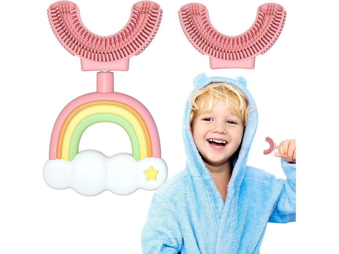 Cepillo De Dientes En Forma De U Para Niños, Cabezal De Silicona Extrasuave, Libre De Bpa, Apto Para Uso Alimentario.