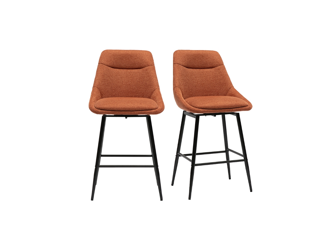 Taburetes De Bar Giratorios 360° En Tela Efecto Terciopelo Texturizado Marrón Quemado Y Metal H66 Cm (juego De 2) Aless Miliboo