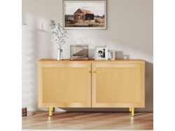 Aparador 63x120x40 Cm - Mueble De Almacenaje De Ratán Con 2 Puertas, Estilo Rústico Para Comedor - Natural