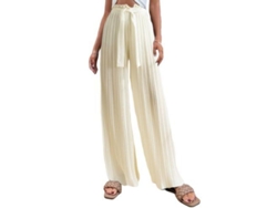 2026-pantalones Palazzo Anchos Plisados De Chiffon Con Lazada Para Mujer Talla S-xl S Albaricoque