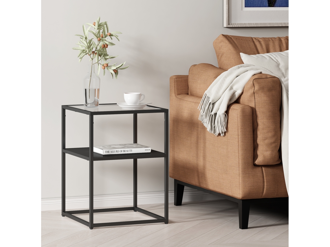 Mesa auxiliar Solund con estante acero/cristal 55x40x40cm - Negro mate [EN.CASA]