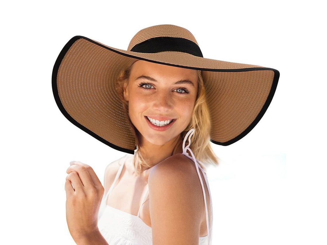 Sombrero De Paja Para Mujer Linjou Con Ala Ancha Upf 50+ Ajustable Plegable Color Caqui