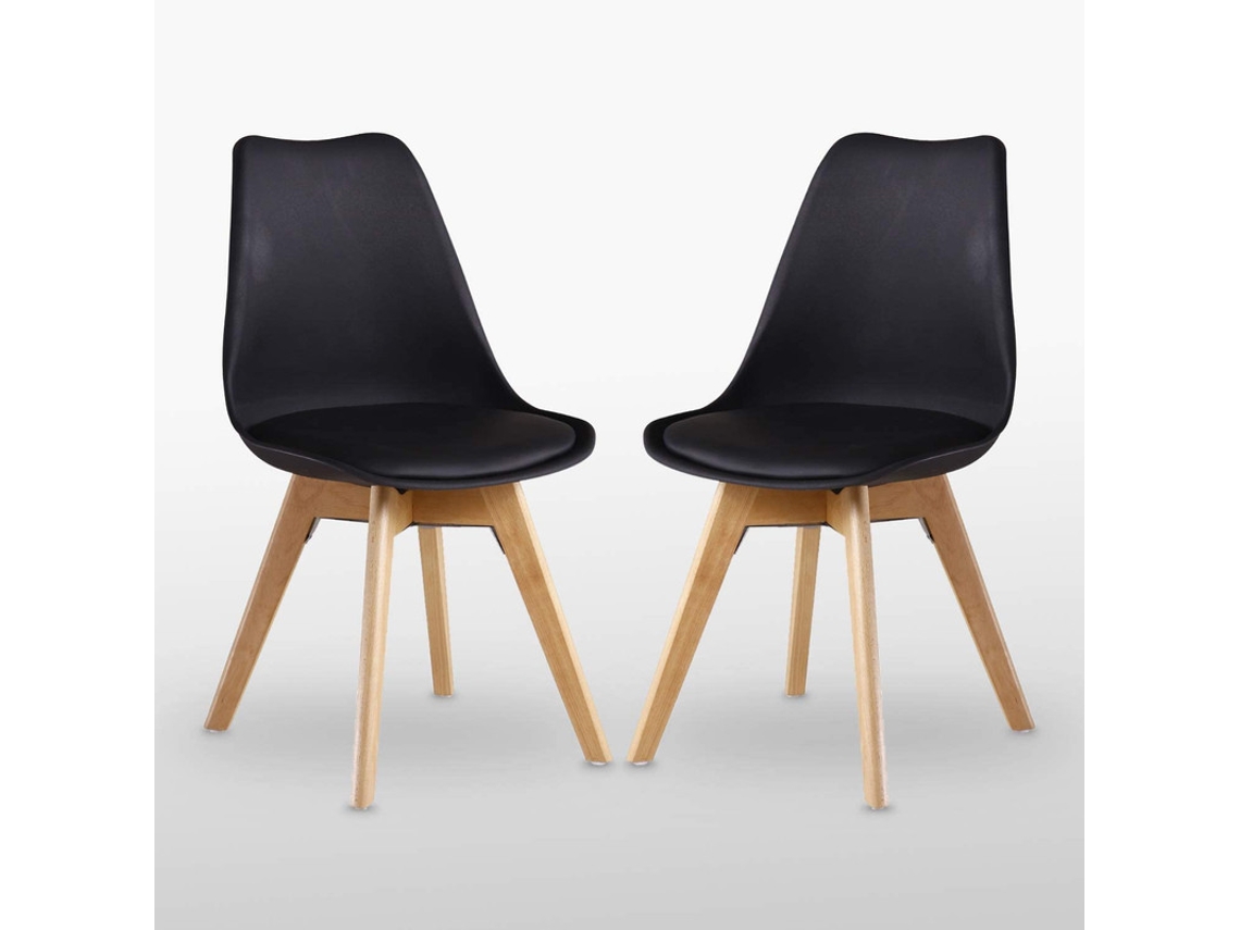 Conjunto de 2 Cadeiras de Jantar LIFE INTERIORS (83 x 44 x 48 x 46 - Couro Sintético - Preto)