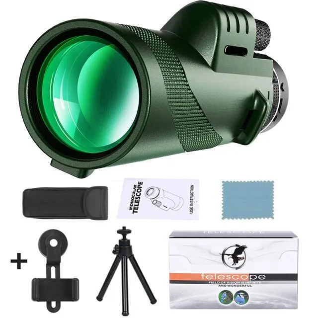 Monocular 10-380x100 Prisma Bak4 HD Zoom Caza Viajes con soporte para teléfono móvil