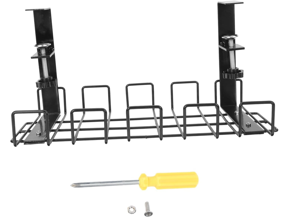 Soporte Multiusos De Hierro Negro Para Organizar Cables Debajo Del Escritorio.
