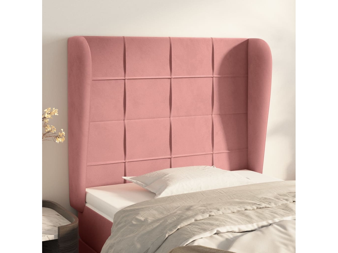 Cabecero Con Orejas De Terciopelo Rosa 103x23x118/128 Cm
