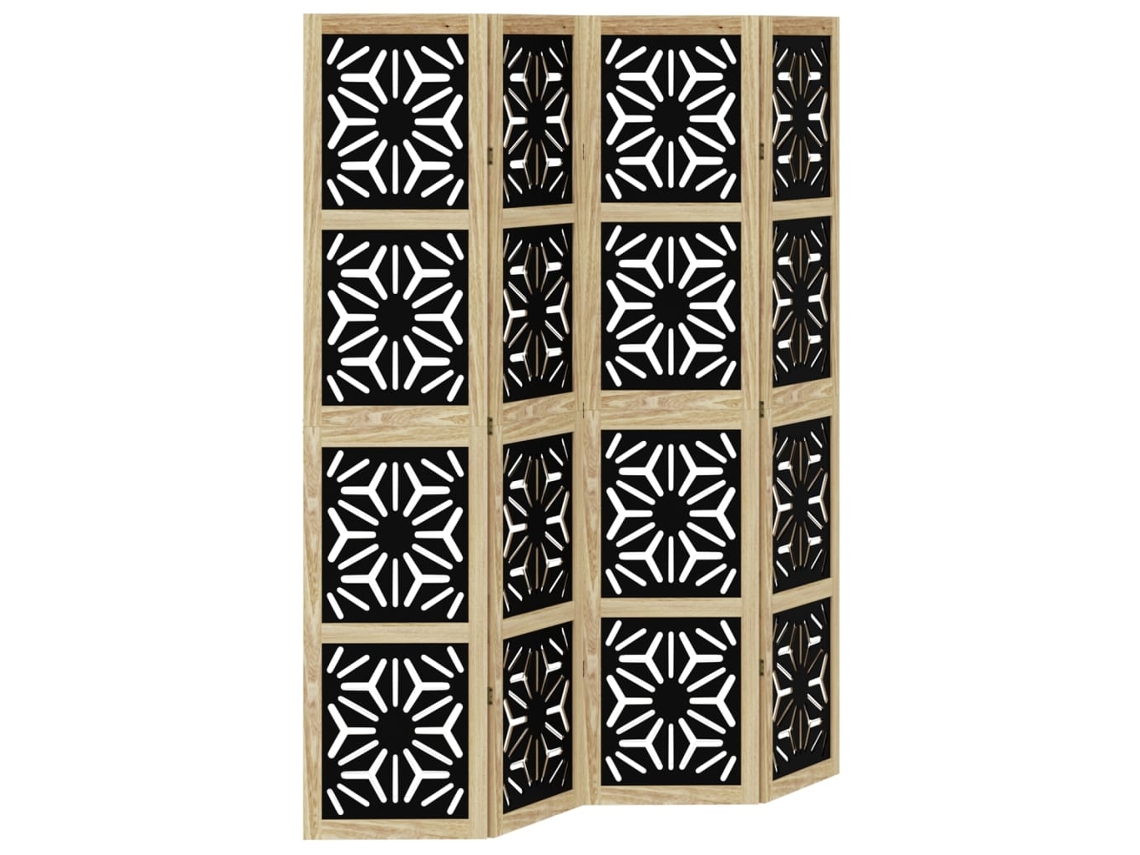 Biombo separador 4 paneles VIDAXL madera maciza Paulownia marrón negro