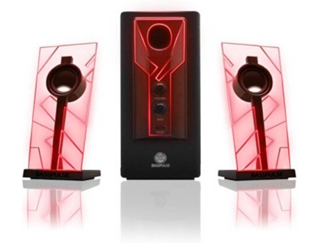 Gogroove Basspulse 2.1 altavoces pc gaming con luces led y subwoofer activo sistema de para juegos en computadoras escritorio 40 vatios graves pesados ​​ rojo altavoz