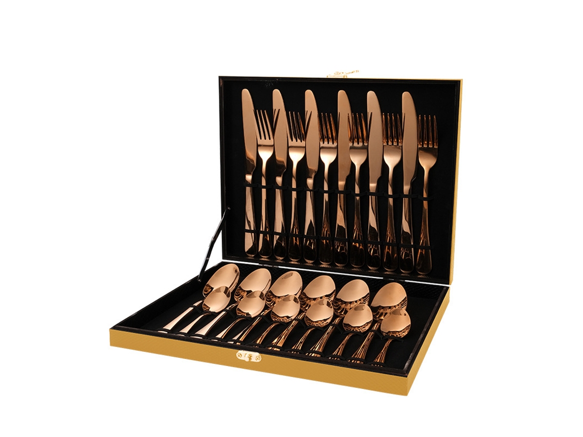Juego de cubiertos de acero inoxidable, 24 piezas, para 6 personas, color oro rosa. Siurn