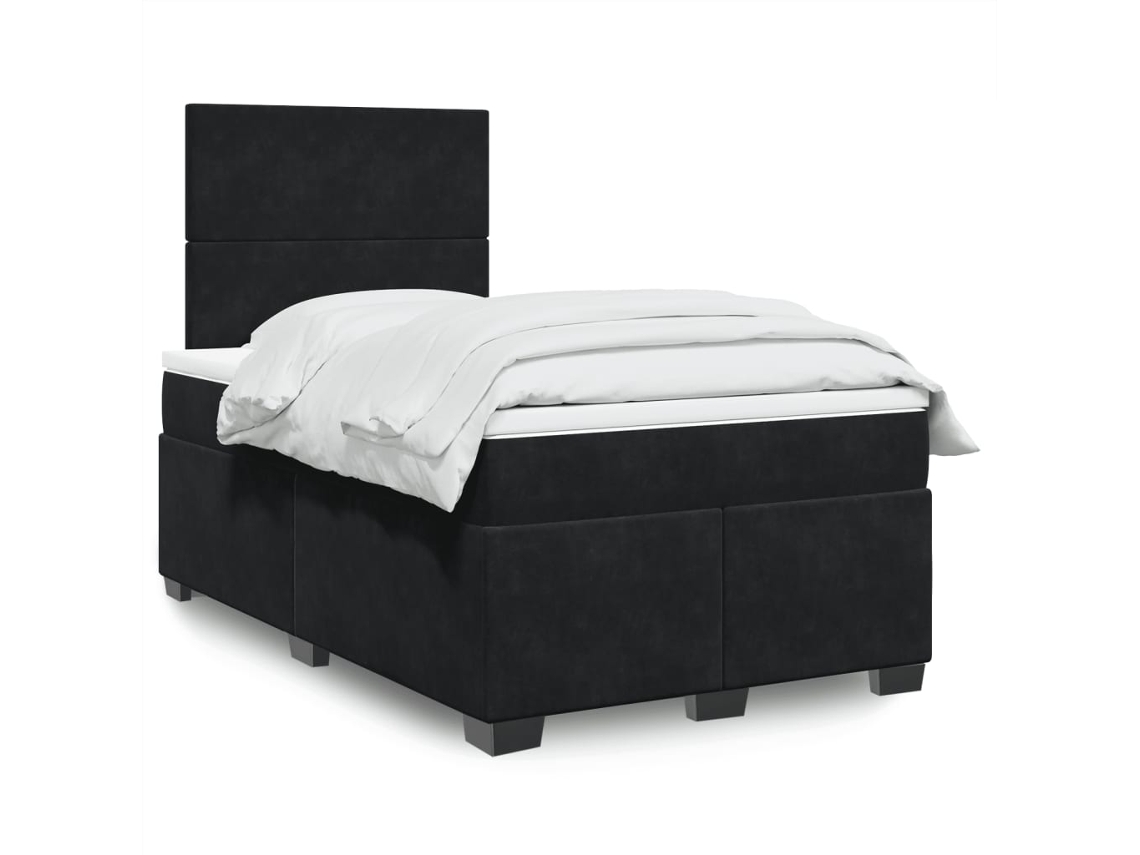 Cama Box Spring Con Colchón Terciopelo Negro 120x200 Cm